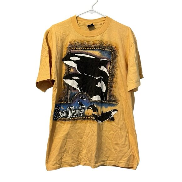 1995 Sherry's Best Sea World Tee Size XL T-Shirt Yellow Made In USA Vacation VTG - Picture 1 of 10